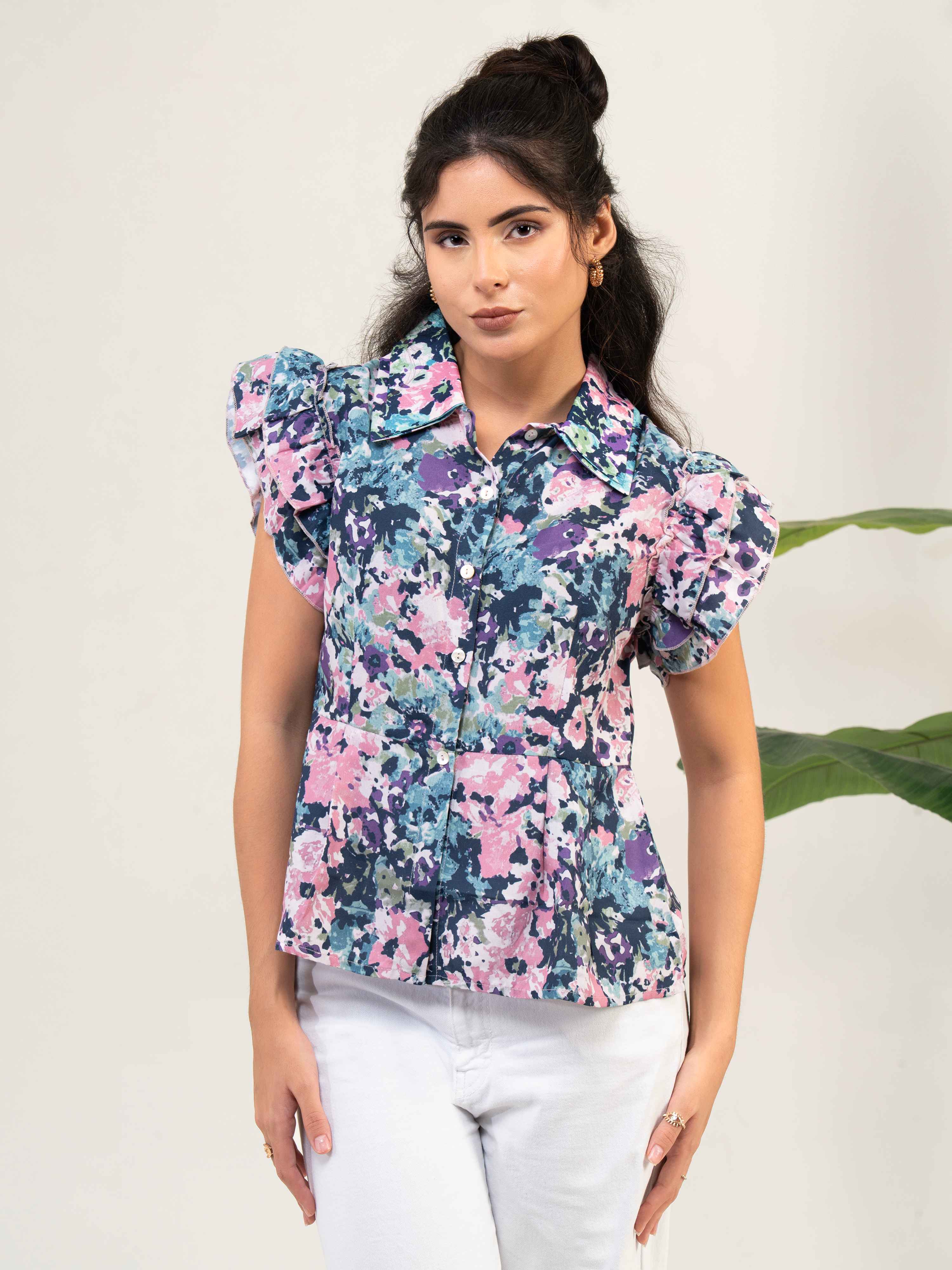 Women Cotton Shirt Collar Top
