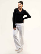 Rib Cotton Full Sleeve Top with Collar