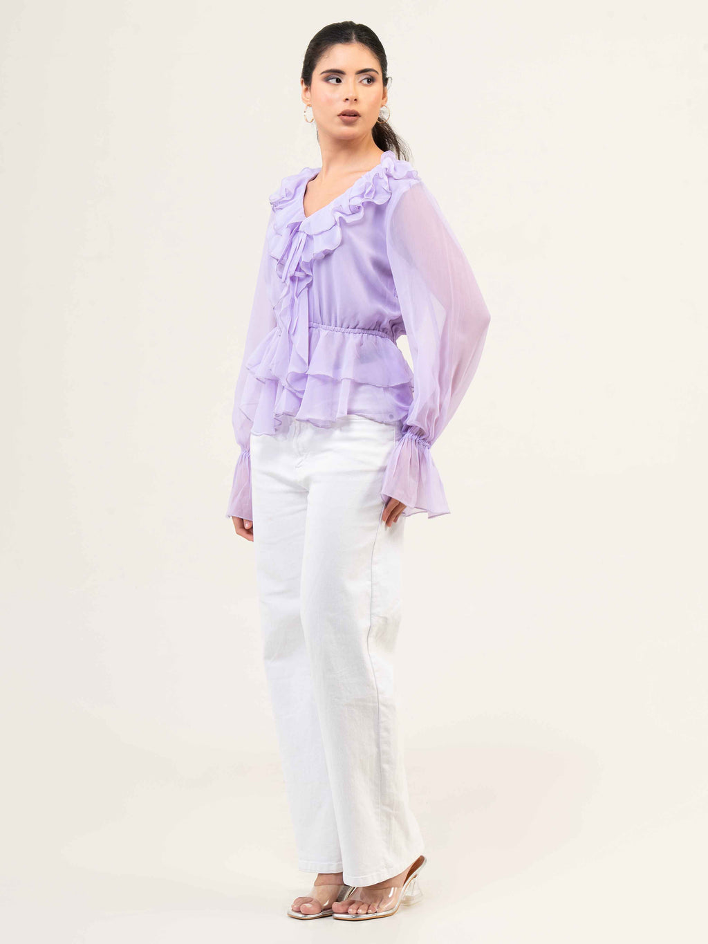 Women Fandi Bell Sleeves Peplum Top