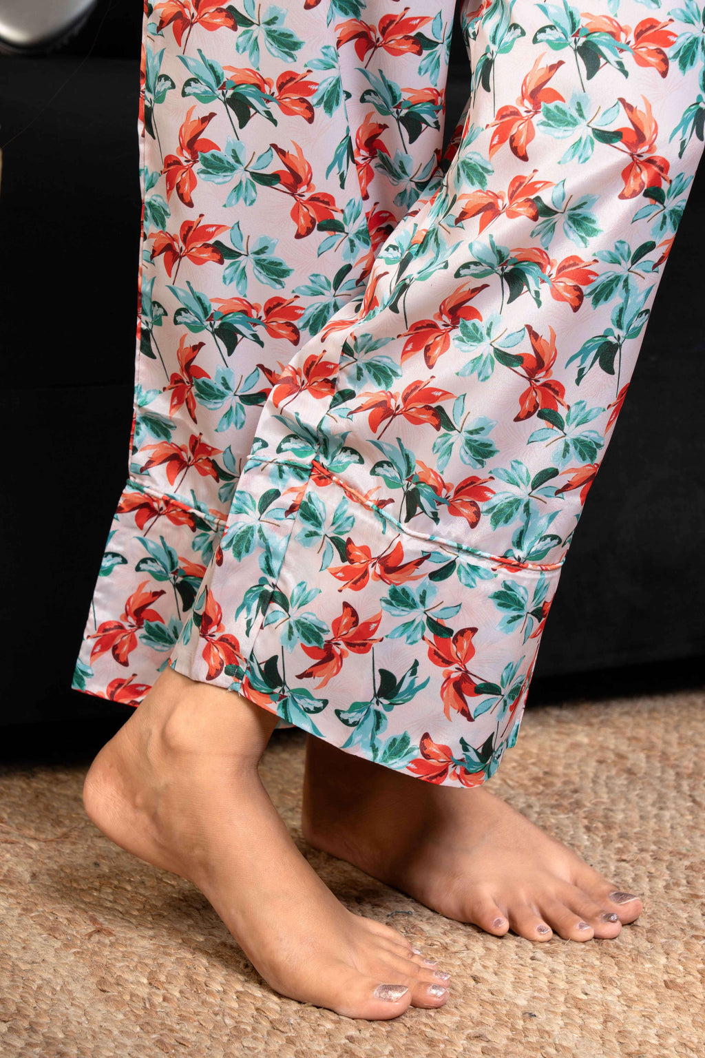 Women Satin Floral Printed Night Suit