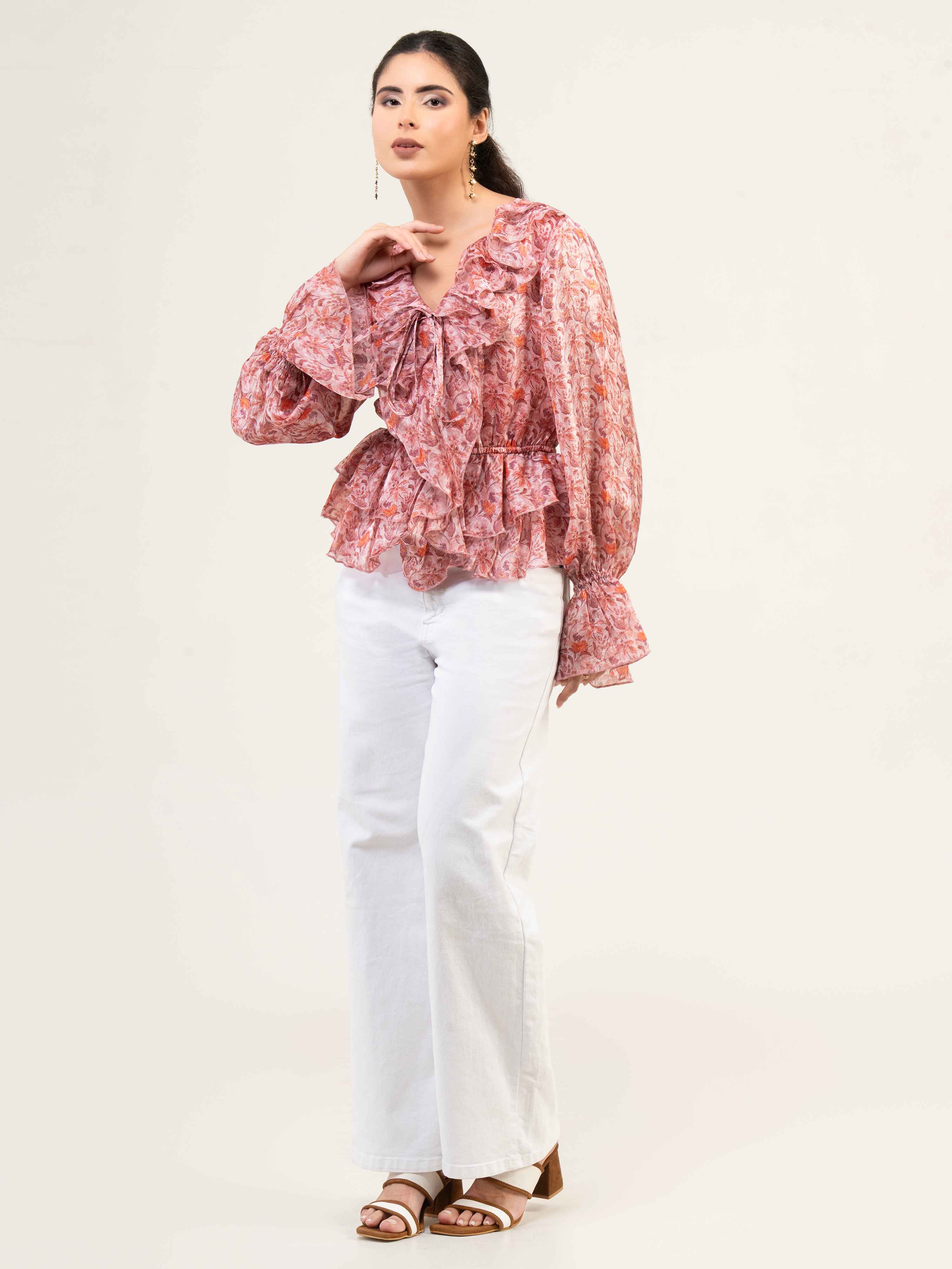 Women Fandi Bell Sleeves Peplum Top