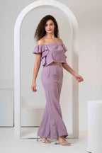 Frill Crop Top with Flared Trousers Co-Ord Sets