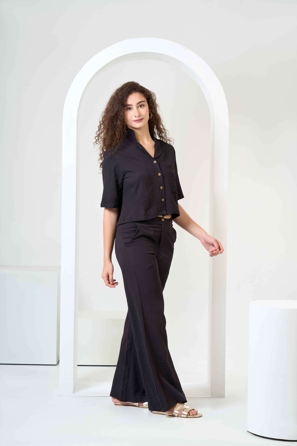 Half Sleeve Shirt with Flared Trouses Co-Ord Sets