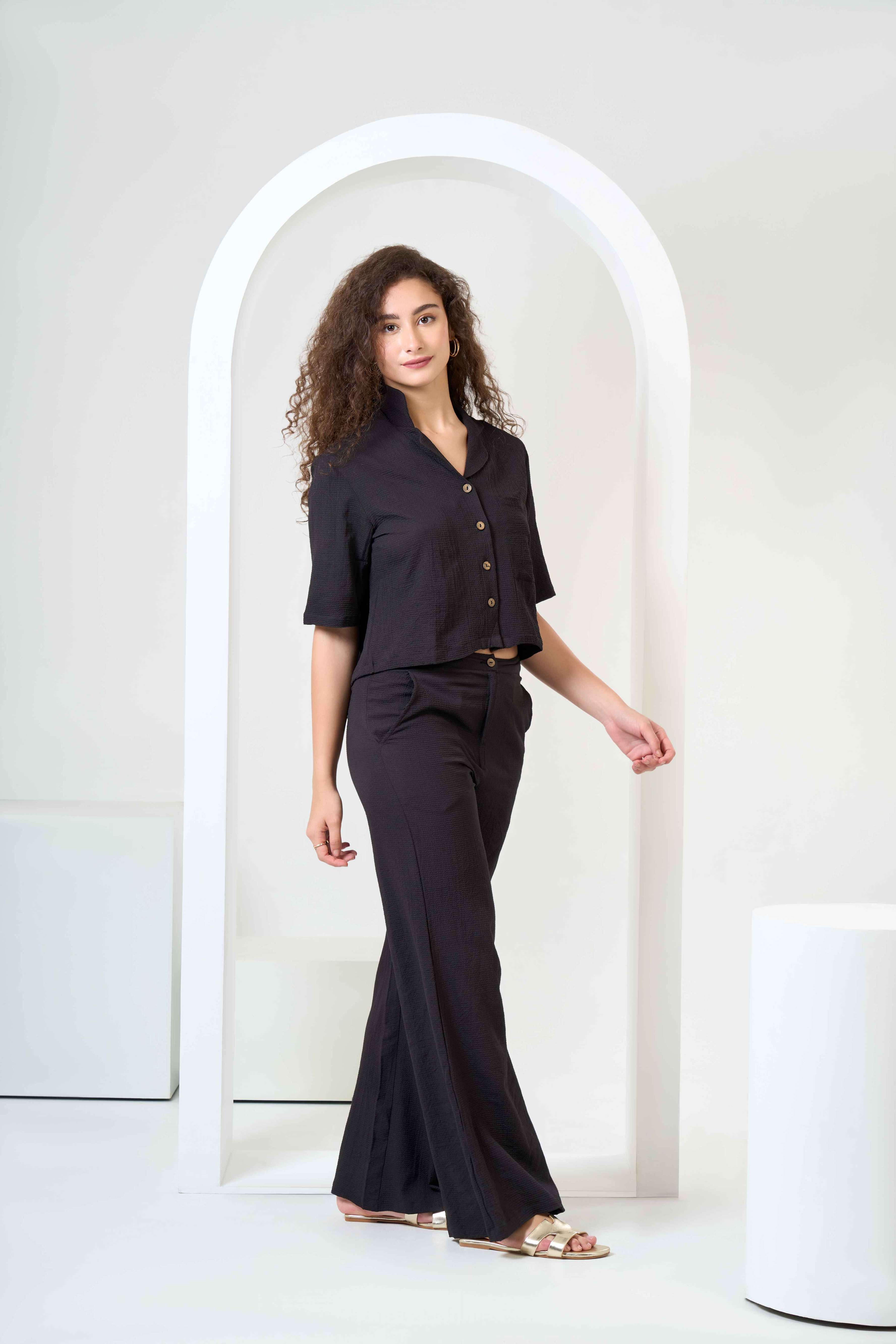 Half Sleeve Shirt with Flared Trouses Co-Ord Sets