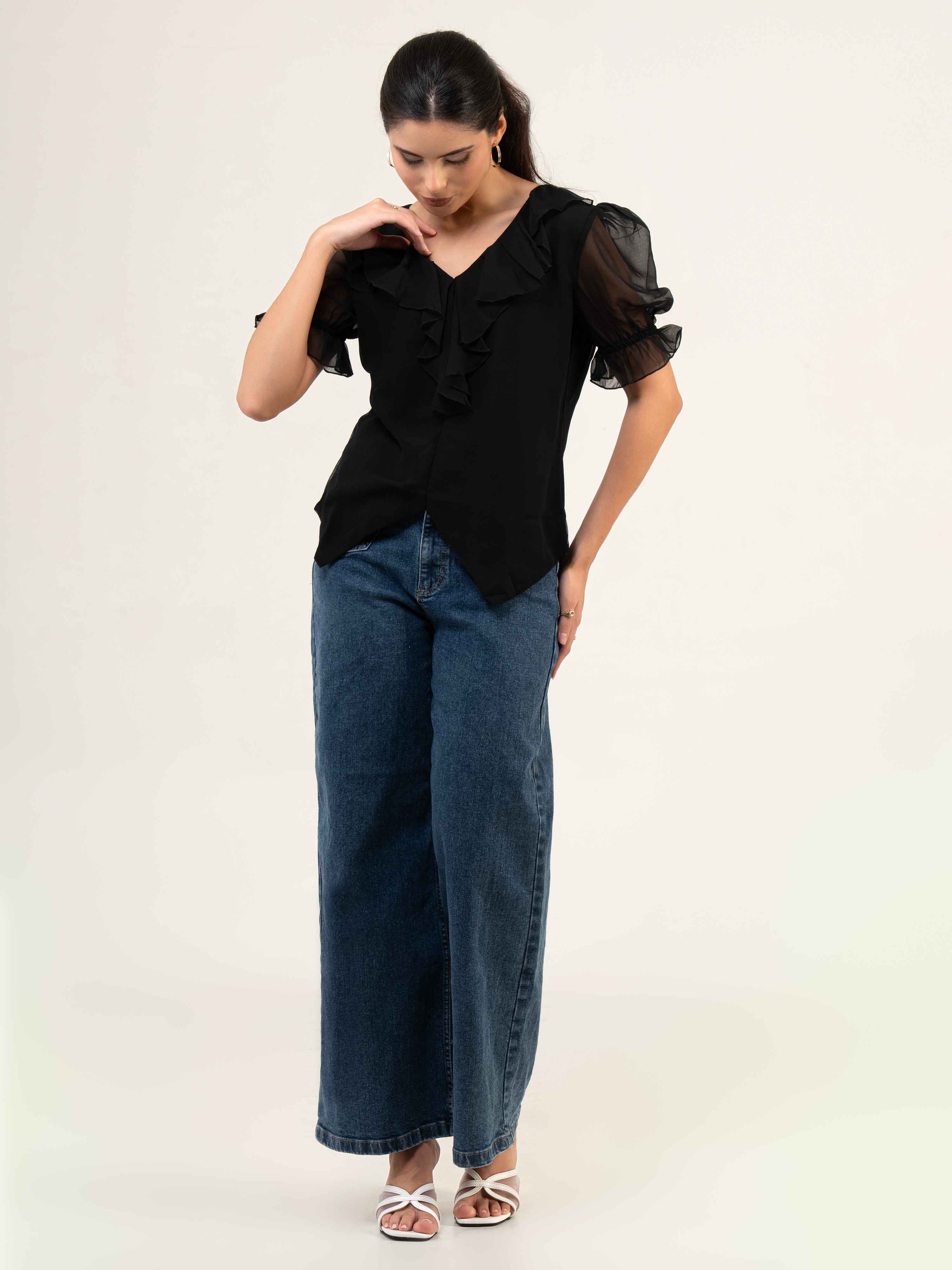 Women Fandi Frill Neck Top