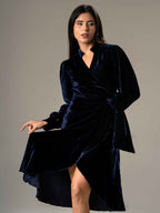 Velvet Blue Wrap Dress