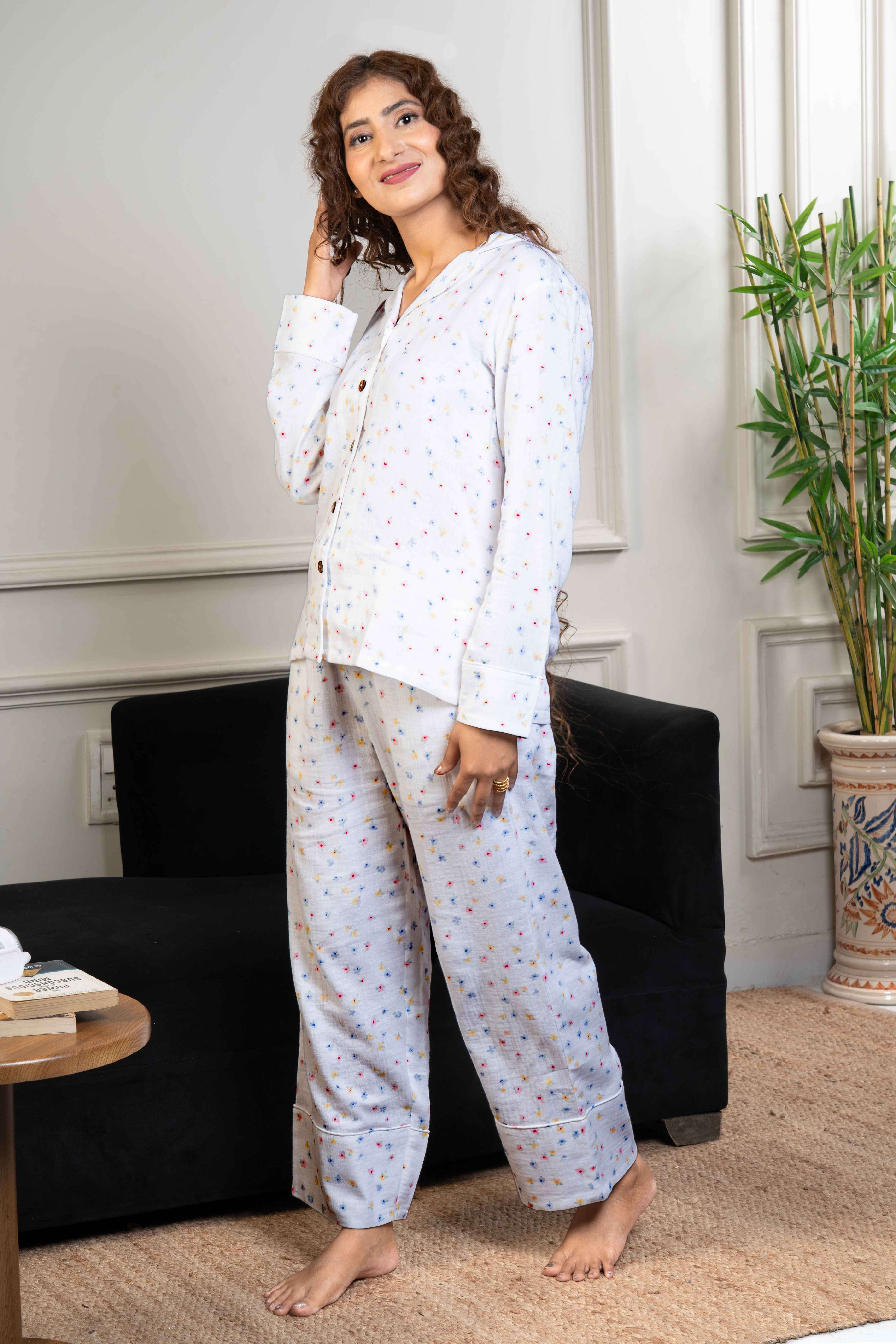 Printed Organic Cotton Night Suit for Women