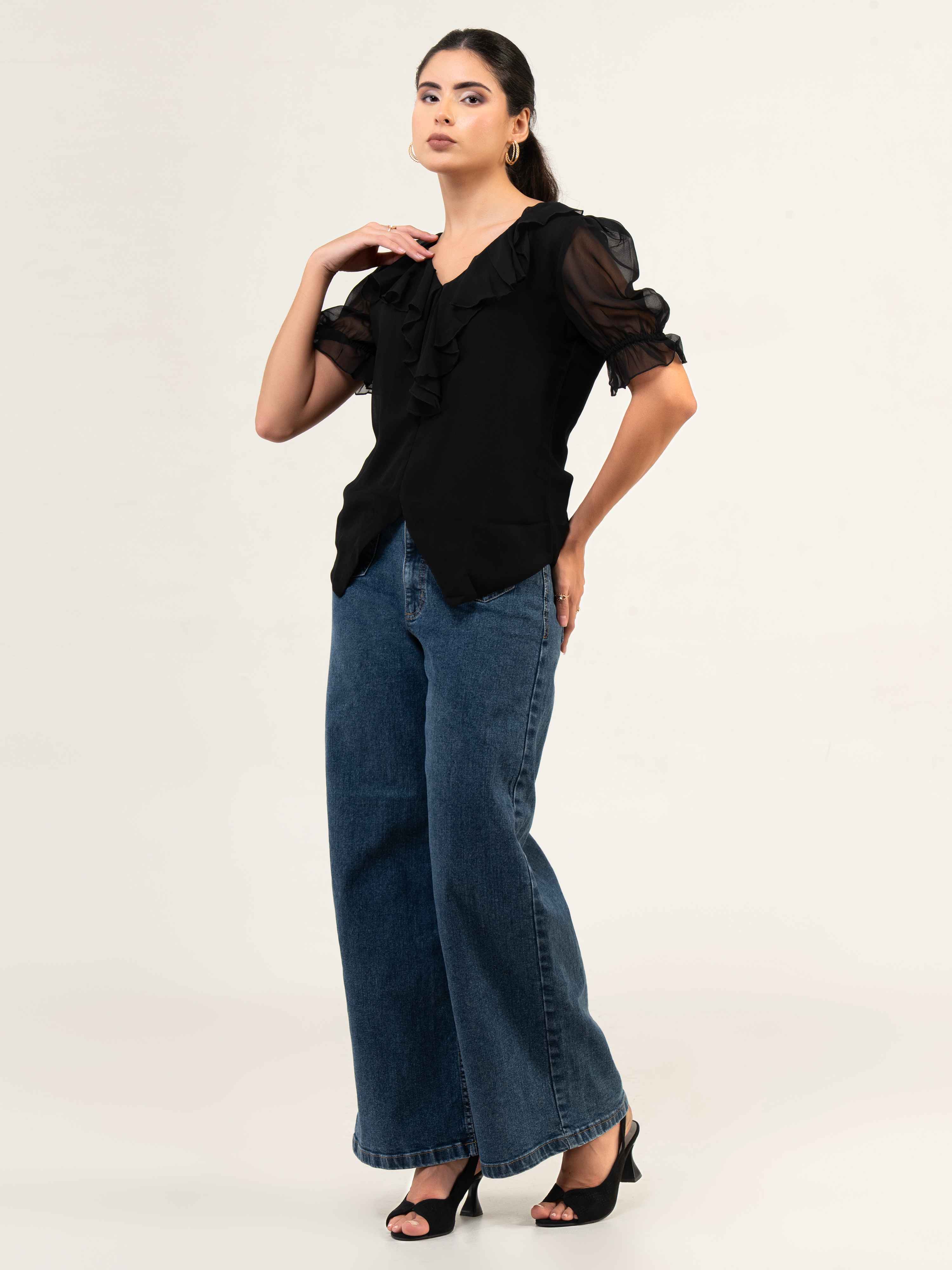 Women Fandi Frill Neck Top