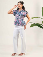 Women Cotton Shirt Collar Top