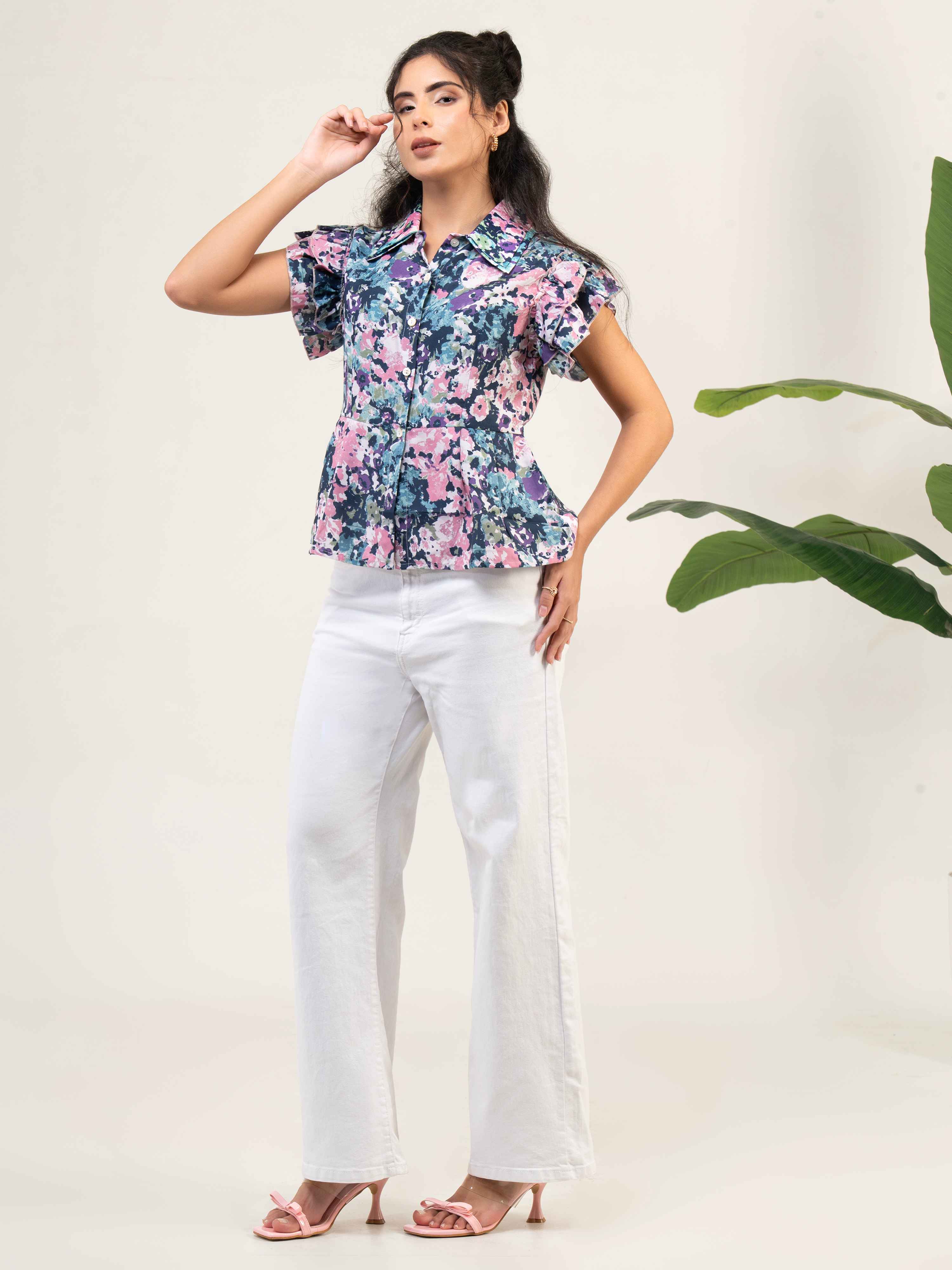 Women Cotton Shirt Collar Top
