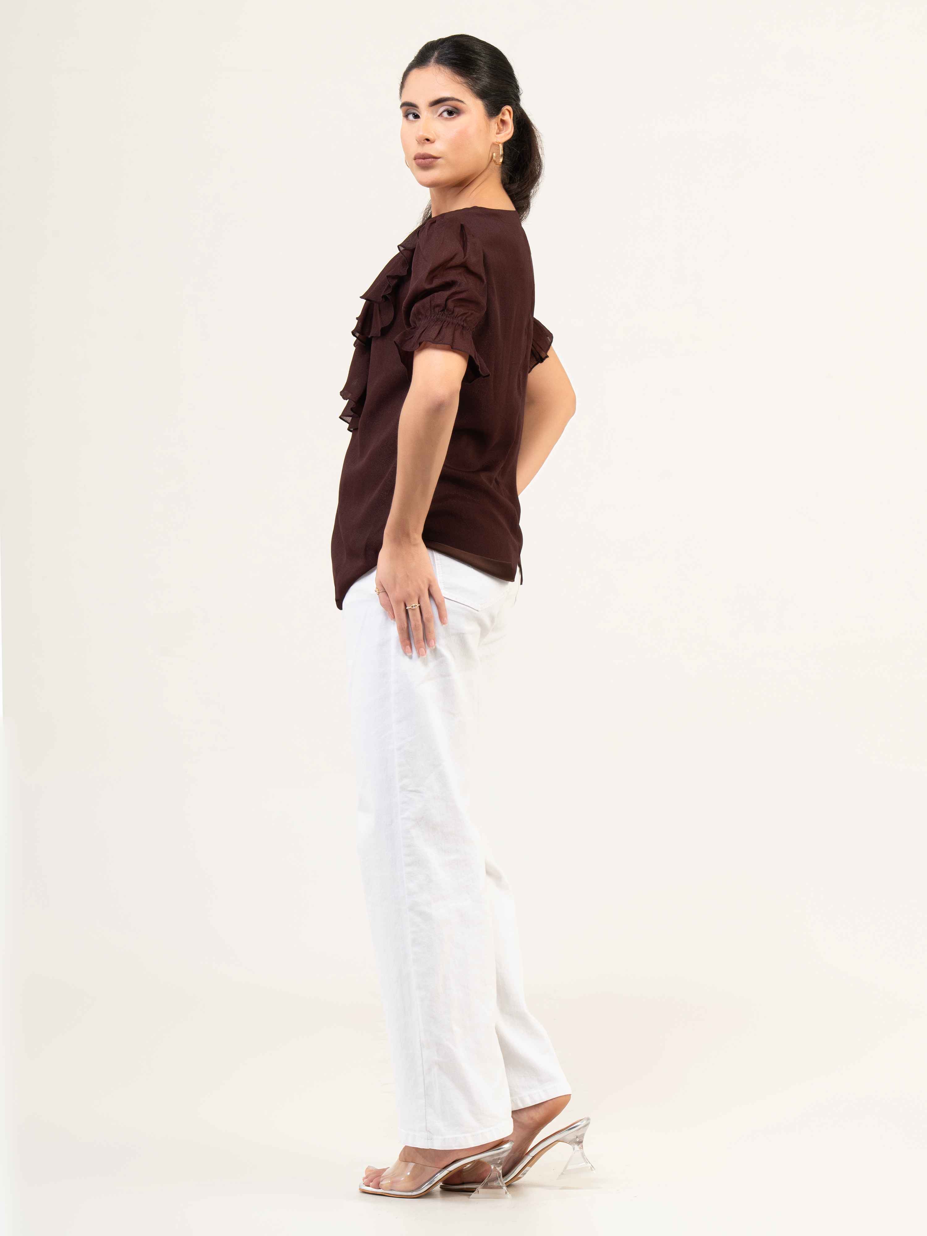 Women Fandi Frill Neck Top